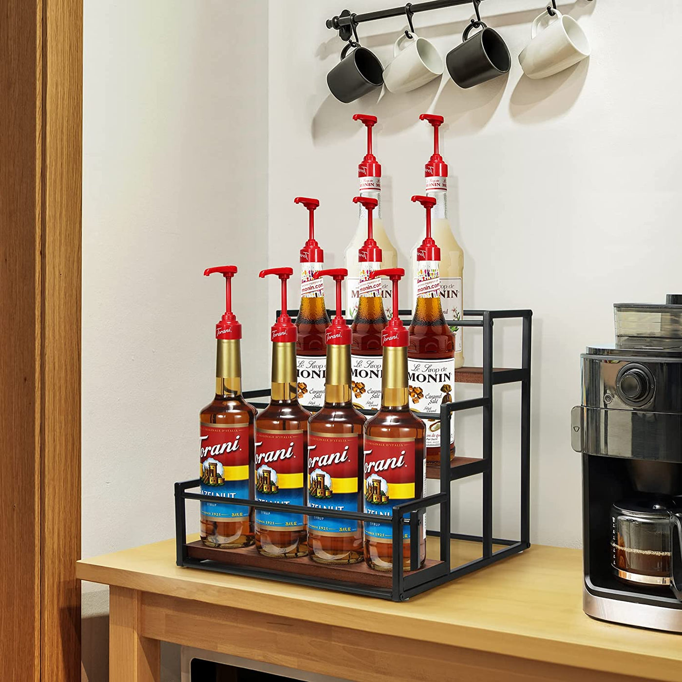 Coffee Syrup Rack Organizer Syrup Bottle Holder Stand for Coffee Bar 3-Tier 12 Bottles Storage Shelves for Syrup, Wine, Dressing for Kitchen Coffee Station