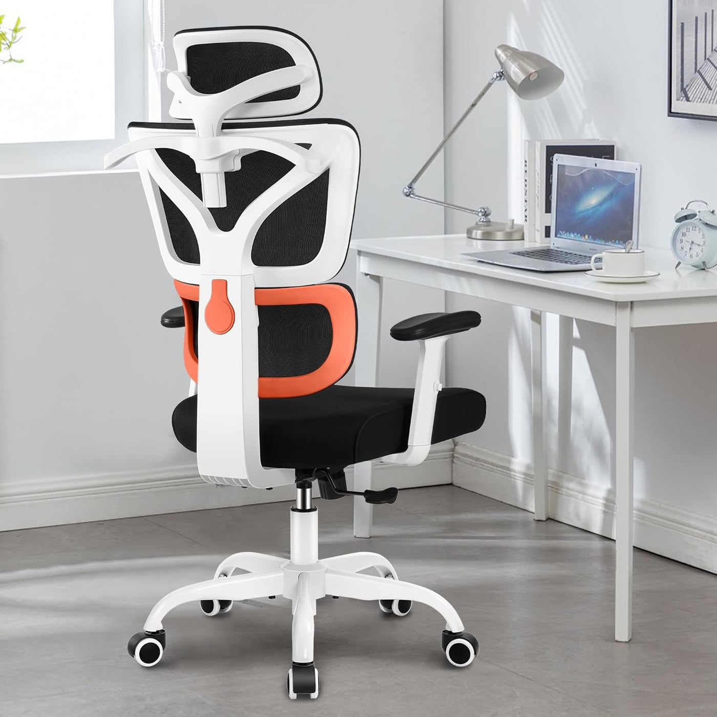 Office Chair Ergonomic Desk Chair, High Back Gaming Chair, Big and Tall Reclining Chair Comfy Home Office Desk Chair Lumbar Support Breathable Mesh Computer Chair Adjustable Armrests(W-Orange)