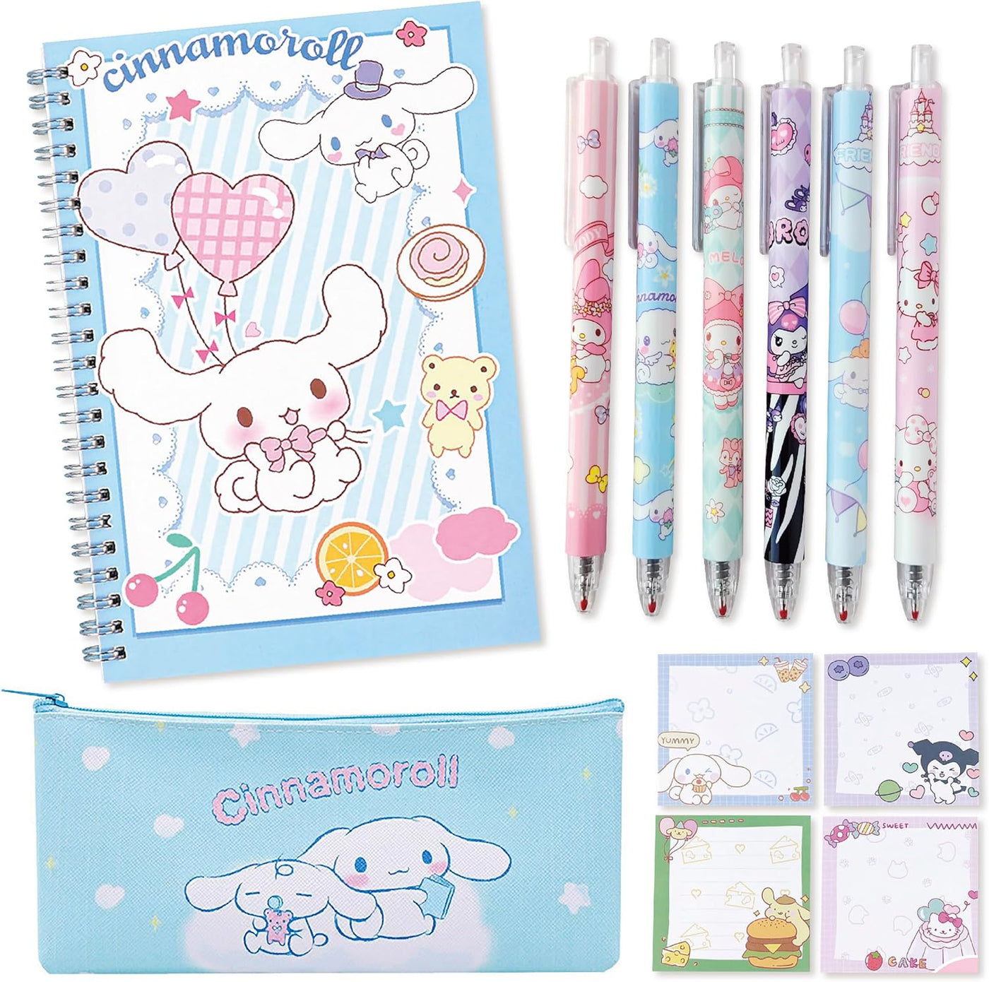 Cute School Supplies Kawaii Anime Cartoon Stationery Gift Set for Girls Kids Including Spiral Notebook Gel Pen Pencil Cse Sticky Note（Blue）