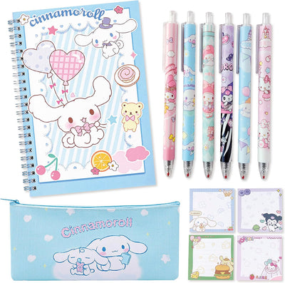 Cute School Supplies Kawaii Anime Cartoon Stationery Gift Set for Girls Kids Including Spiral Notebook Gel Pen Pencil Cse Sticky Note（Blue）