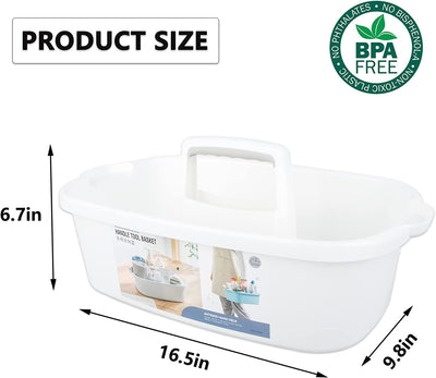 Large Cleaning Supplies Caddy Portable Shower Basket Supply Organizer with Handle Bucket Tool Storage Plastic Basket for Bathroom, Bedroom, Kitchen, College Dorm, under Sink, Garden, White