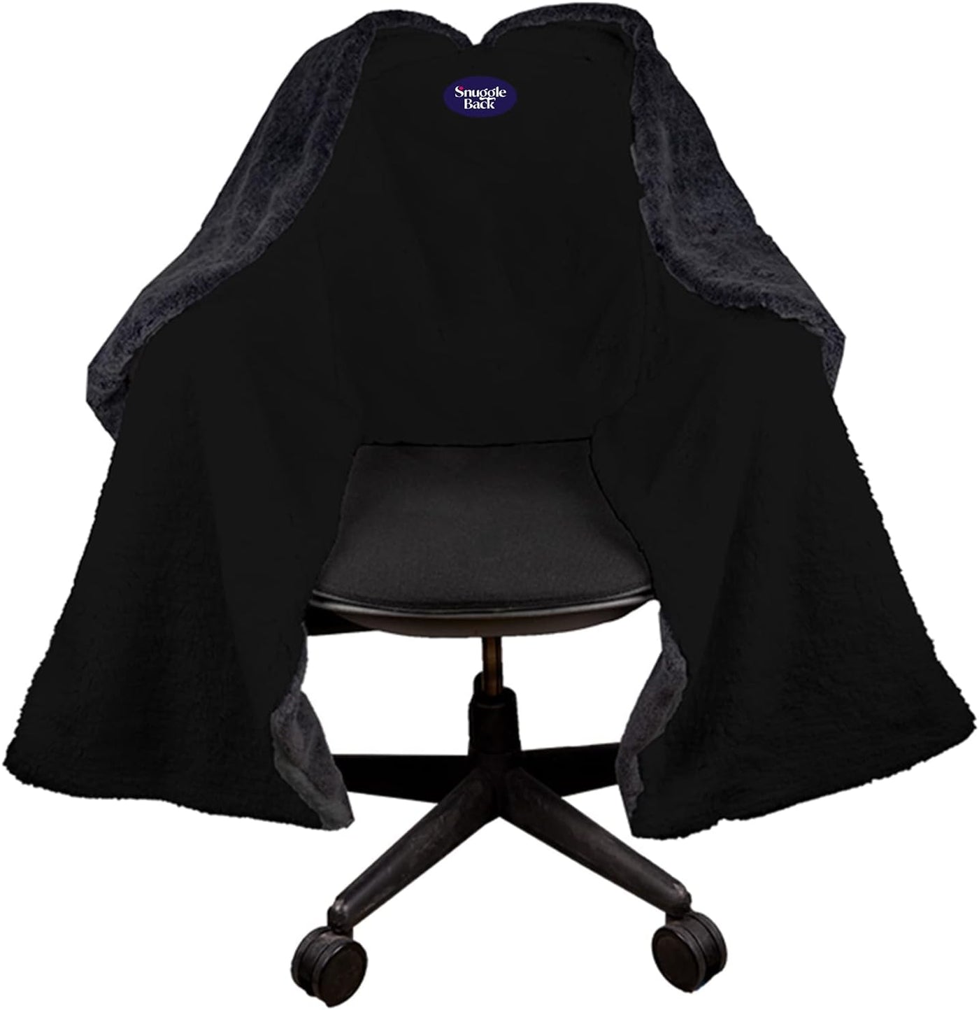 The Original Office Chair Blanket by Snuggleback; Cozy Comfy Office Desk Chair Wrap Attaches for Convenient Heat and Hands-Free. Stay Warm in the Winter or Summer. Black Faux Fur with Sherpa Fleece