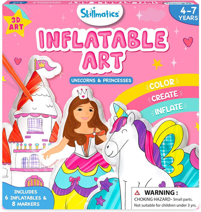 Inflatable Art for Kids - 3D Unicorns & Princesses, Preschool Craft Kits, Fun DIY Activity, Coloring Set, Gifts for Boys & Girls Ages 4, 5, 6, 7