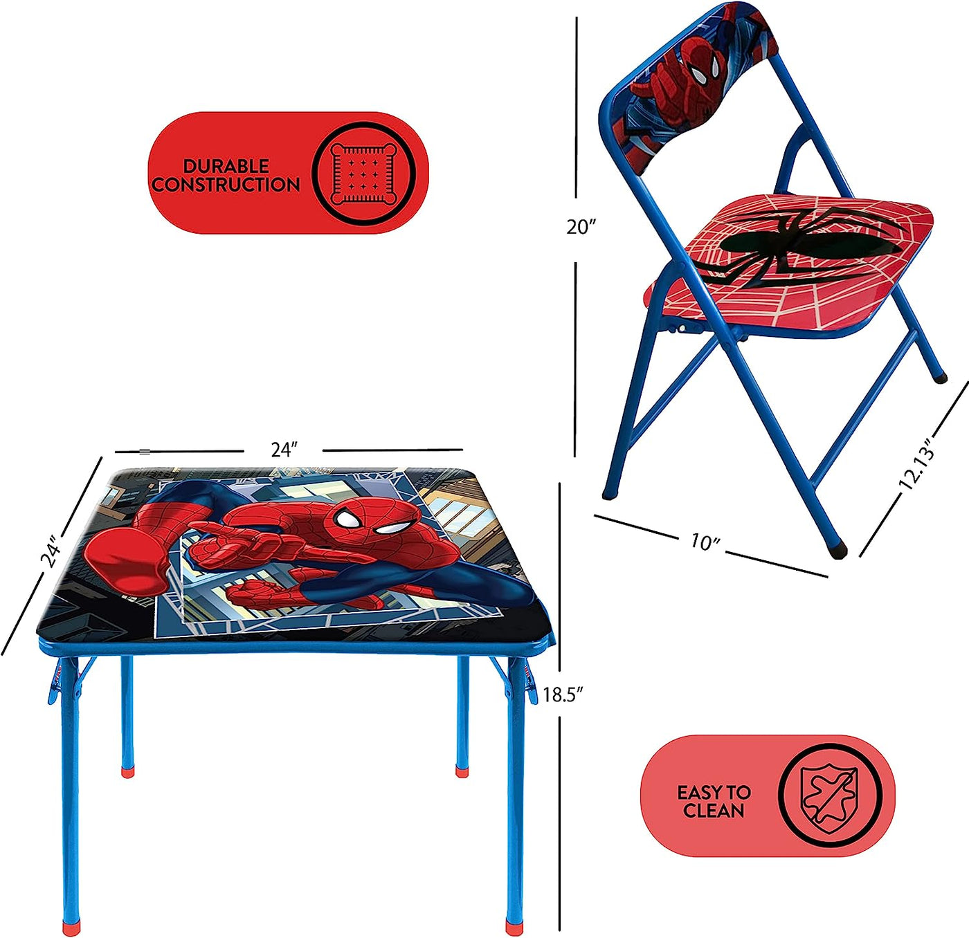 Marvel Spiderman 3 Piece Children'S Activity Square Table and Chair Set, Ages 3+ (NN201039)