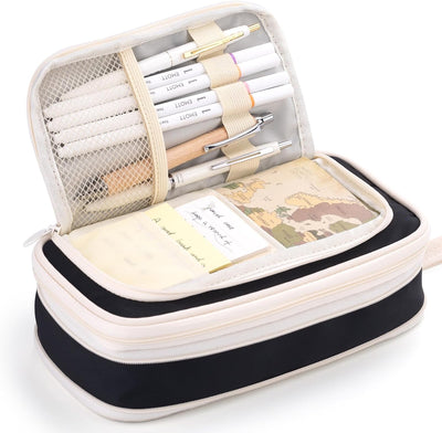 Large Capacity Pencil Pen Case Portable Pencil Pouch Bag Expandable School Supplies for Adults Girls Boys, Black