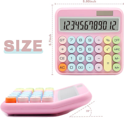 Pink Calculator,  Standard Calculator 12 Digit with Large LCD Display and Big Buttons,Pink Office Accessories for Women Desk,Cute Calculator for Office,School, Home,Business