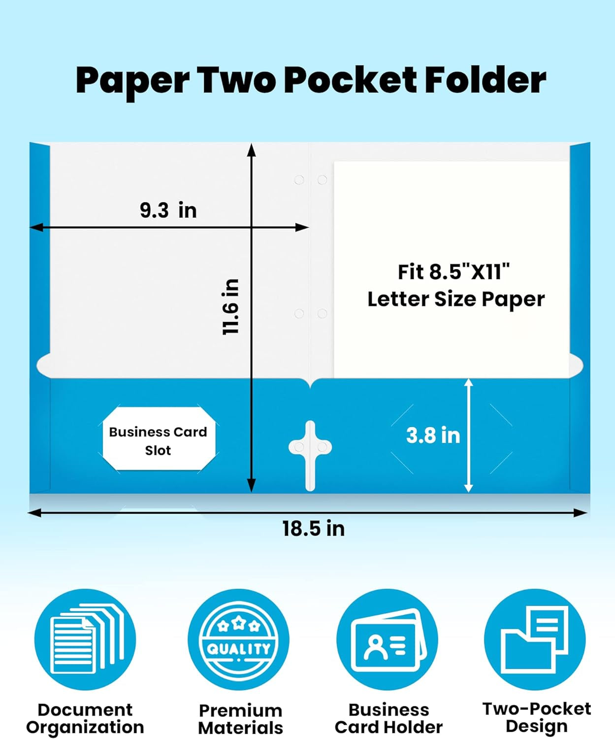 Folders with Pockets 3 Hole Punched(50/Pack, Blue), 2 Pocket Folders Fit Letter Size Paper, Paper File Folder for School Office Home Bussiness