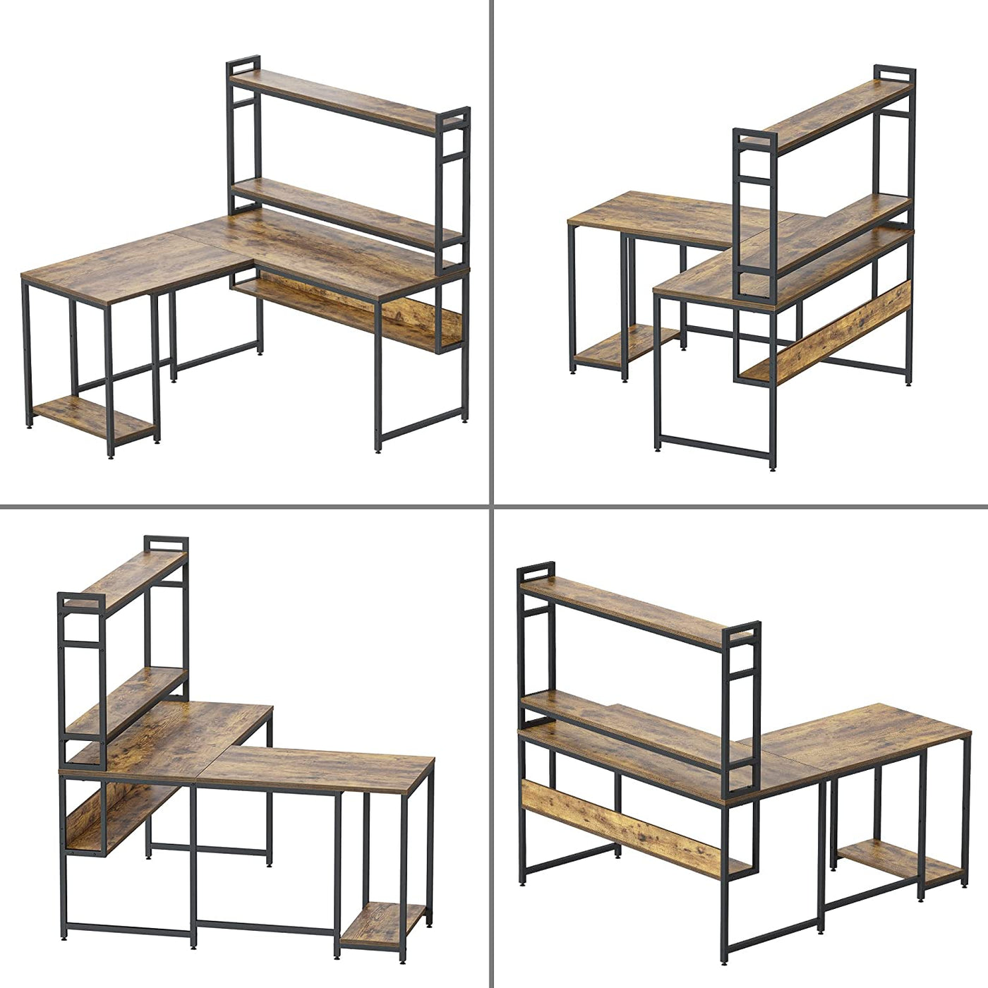 L Shaped Desk with Hutch and Storage Shelves, 59.1 Inch Corner Desk with Bookshelf, Computer Office Workstation for Home Office, Rustic Brown