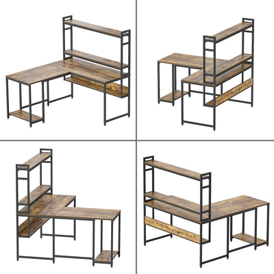 L Shaped Desk with Hutch and Storage Shelves, 59.1 Inch Corner Desk with Bookshelf, Computer Office Workstation for Home Office, Rustic Brown