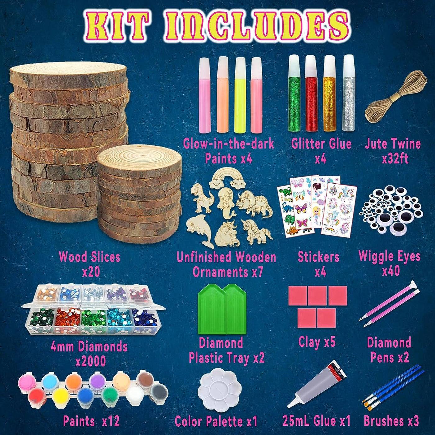 Kids Wooden Painting Kit-Glow in the Dark-Arts & Crafts Gifts for Boys Girls Ages 5-12-Wood Slice Craft Activities Kits - Creative Art Toys for 5, 6, 7, 8, 9, 10, 11 & 12 Year Old Kids