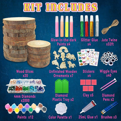 Kids Wooden Painting Kit-Glow in the Dark-Arts & Crafts Gifts for Boys Girls Ages 5-12-Wood Slice Craft Activities Kits - Creative Art Toys for 5, 6, 7, 8, 9, 10, 11 & 12 Year Old Kids