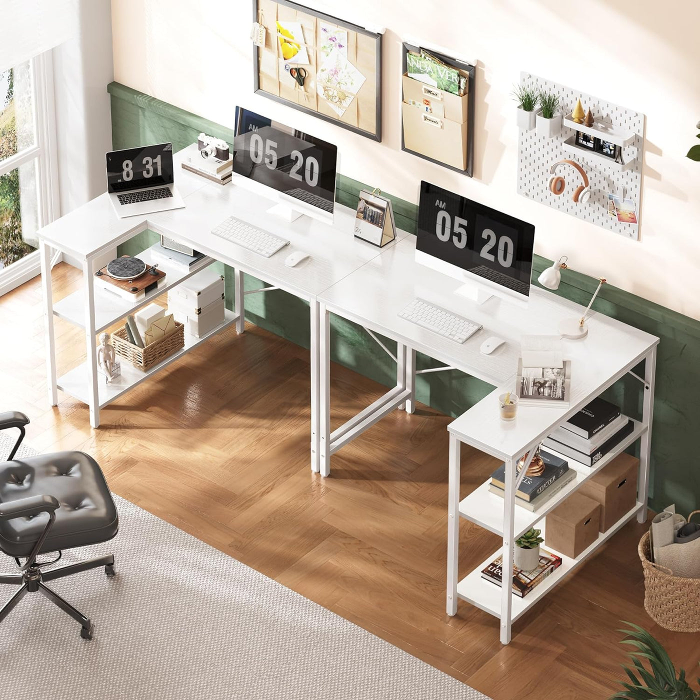 L Shaped Desk, 39 Inches Computer Desk with Reversible Storage Shelves, Gaming Desk, Corner Desk Home Office Desks, Writing Desk Study Desk with Metal Frame, White