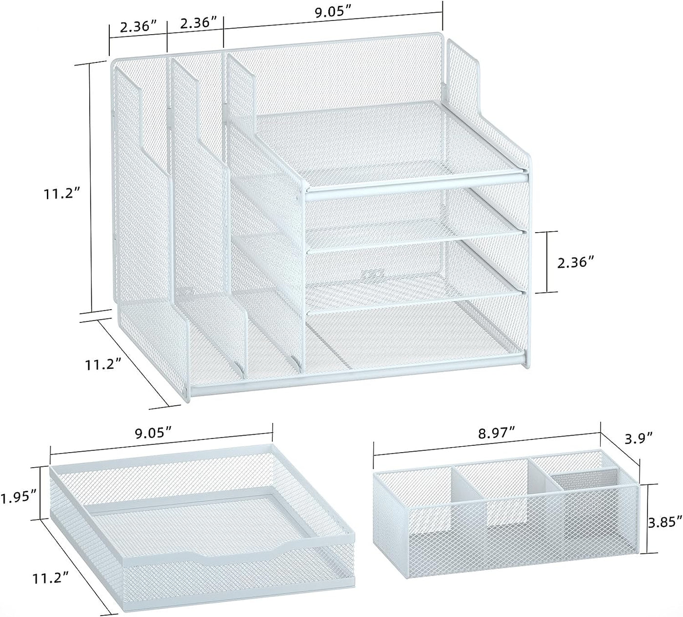 Desk Organizer with Mesh File Holder, 4-Tier Office Supplies Desk Accessories with Sliding Drawers & Pen Holder, Desk File Storage for Office, School, Home, White