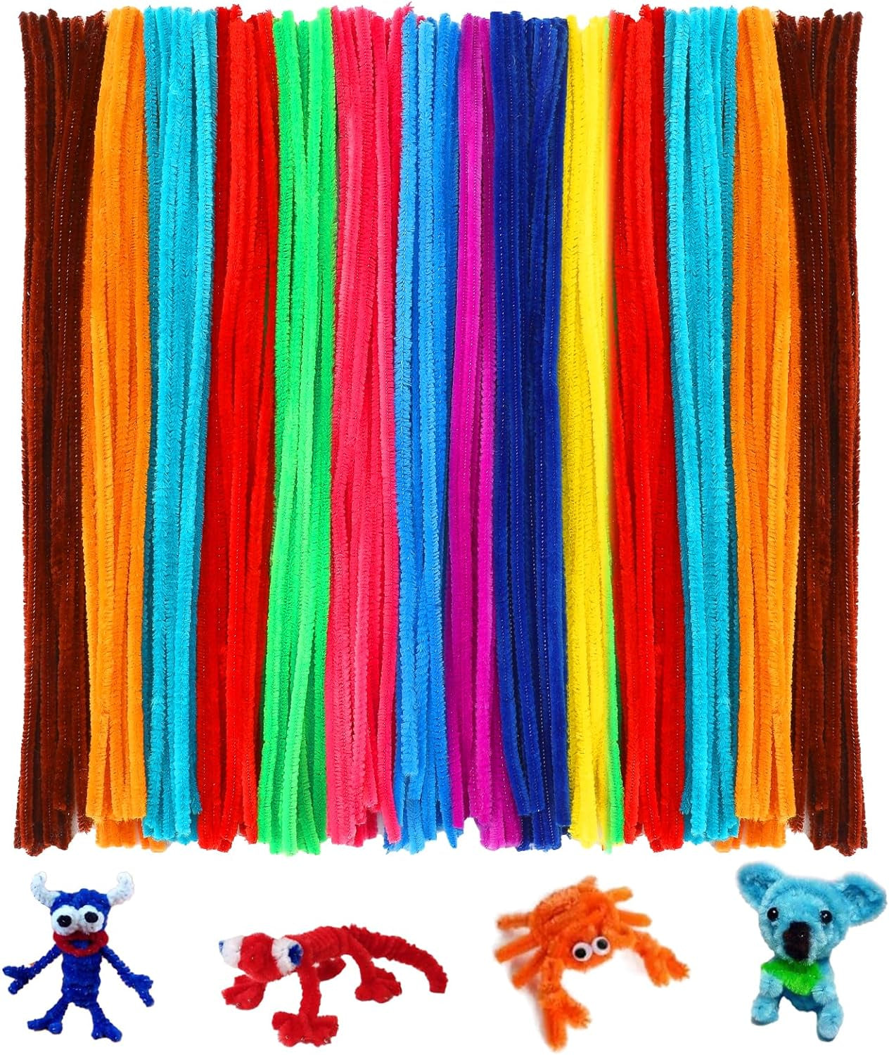 Craft Pipe Cleaners, 100Pcs 10 Colors Pipe Cleaner Craft, 0.23"X12" Bulk Craft Chenilles Stems Pipe Cleaner, Craft Pipecleaners for DIY Arts Crafts and Cleaning