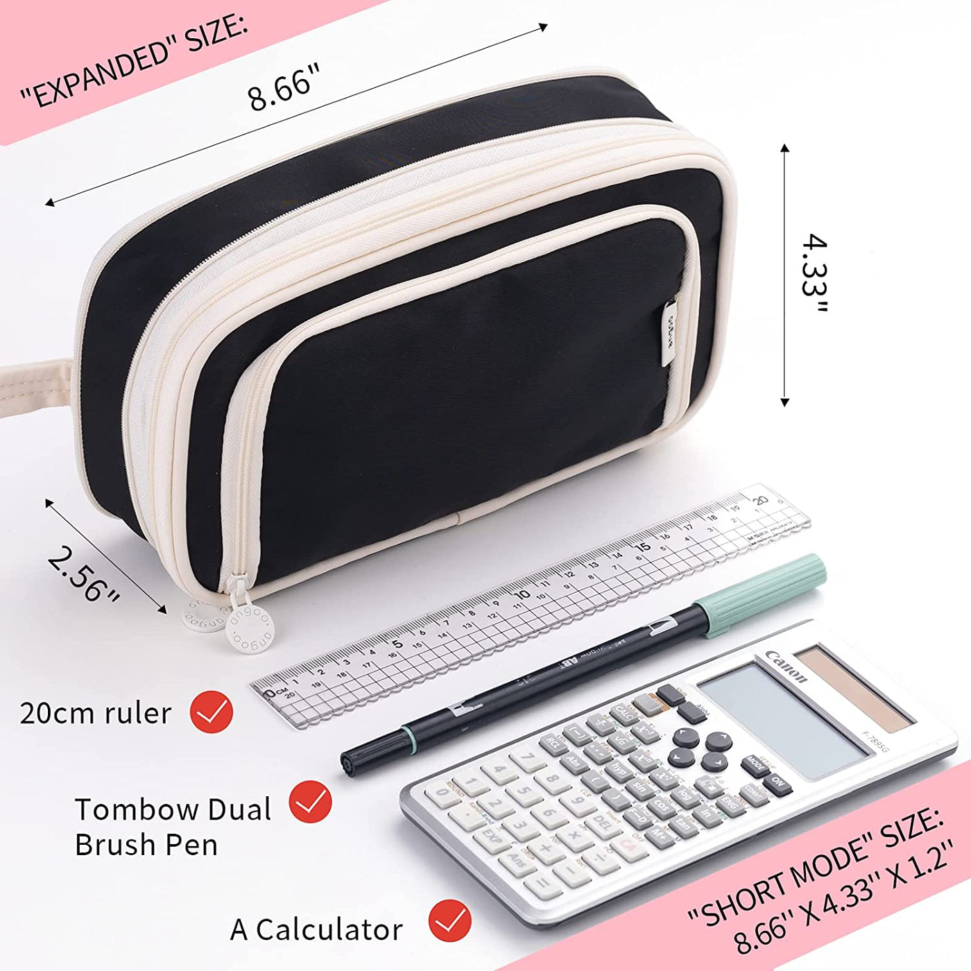 Large Capacity Pencil Pen Case Portable Pencil Pouch Bag Expandable School Supplies for Adults Girls Boys, Black