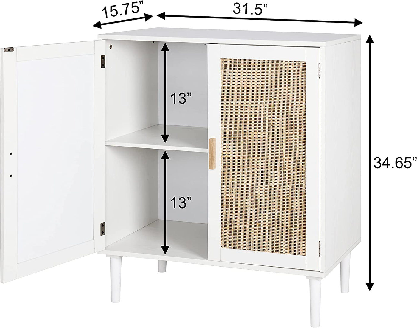 Sideboard Buffet Storage Liquor Cabinet with Rattan Decorated Doors, Kitchen, Dining Room, Hallway, Cupboard Console Table, Accent Cabinet, 31.5X 15.8X 34.6 Inches, White