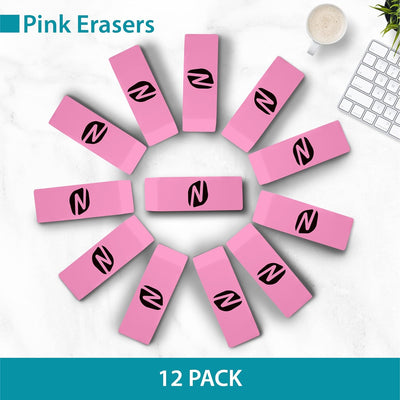 Noverbee Erasers, Pink Erasers. Erasers for Pencils 12 Pk. Erasers for Kids, Erasers Bulk for School Supplies, Art, and Office Use. Latex- Free Pencil Erasers.