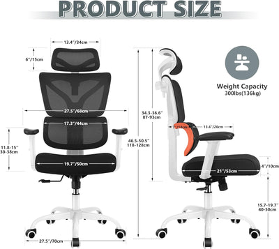 Office Chair Ergonomic Desk Chair, High Back Gaming Chair, Big and Tall Reclining Chair Comfy Home Office Desk Chair Lumbar Support Breathable Mesh Computer Chair Adjustable Armrests(W-Orange)