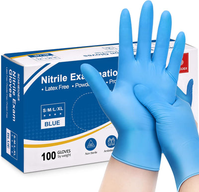 Nitrile Exam Gloves, Blue, 4 Mil, Powder-Free, Latex-Free, for Medical Exam, Cleaning and Food Prep, Non-Sterile