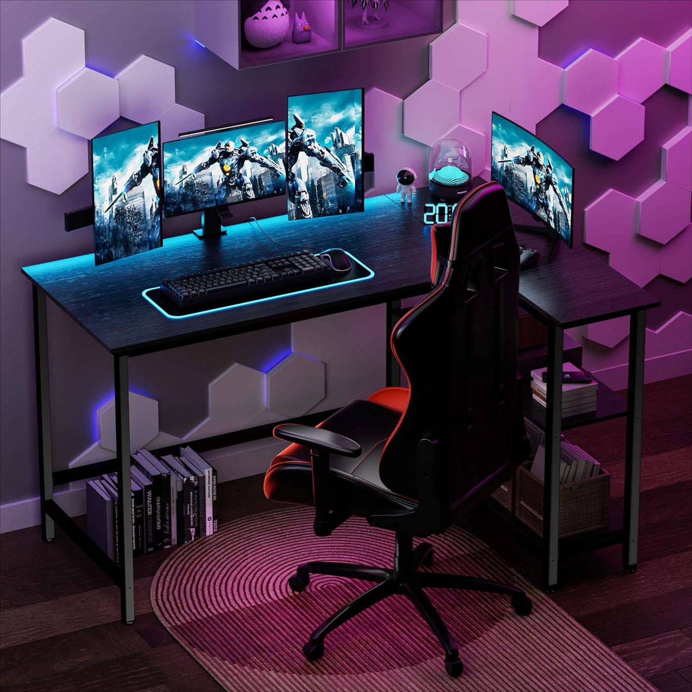 L Shaped Computer Desk - Home Office Desk with Shelf, Gaming Desk Corner Table for Work, Writing and Study, Space-Saving, Black