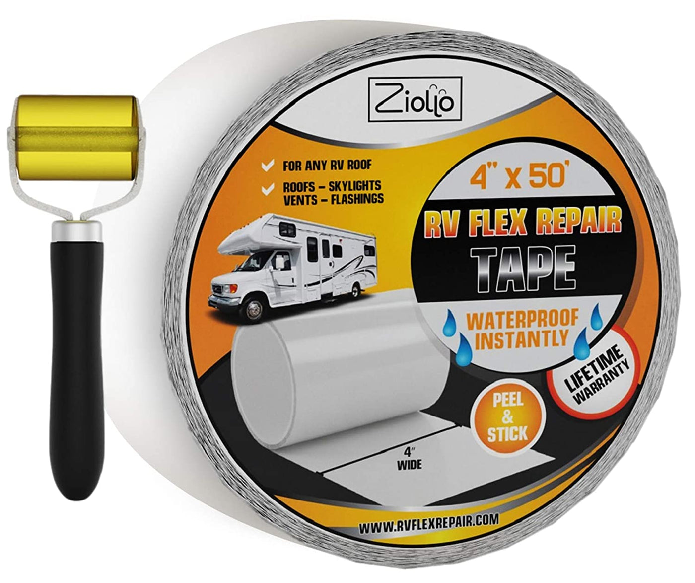 RV Flex Repair Tape - Roof Seam Tape to Seal and Waterproof, Bond to EPDM Rubber with Butyl Sealant, Seal Vents and Skylights on Motorhomes, Trailers, Campers (White, 4-Inch X 50 Foot Roll)