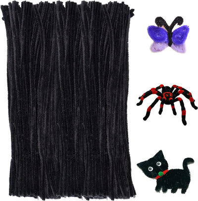 Pipe Cleaners Craft, 100Pcs Black Pipe Cleaner for Craft, 6Mm X 12" Plush and Pliable Chenilles Stems Pipe Cleaner, Halloween Craft Pipecleaners for DIY Arts Crafts and Cleaning