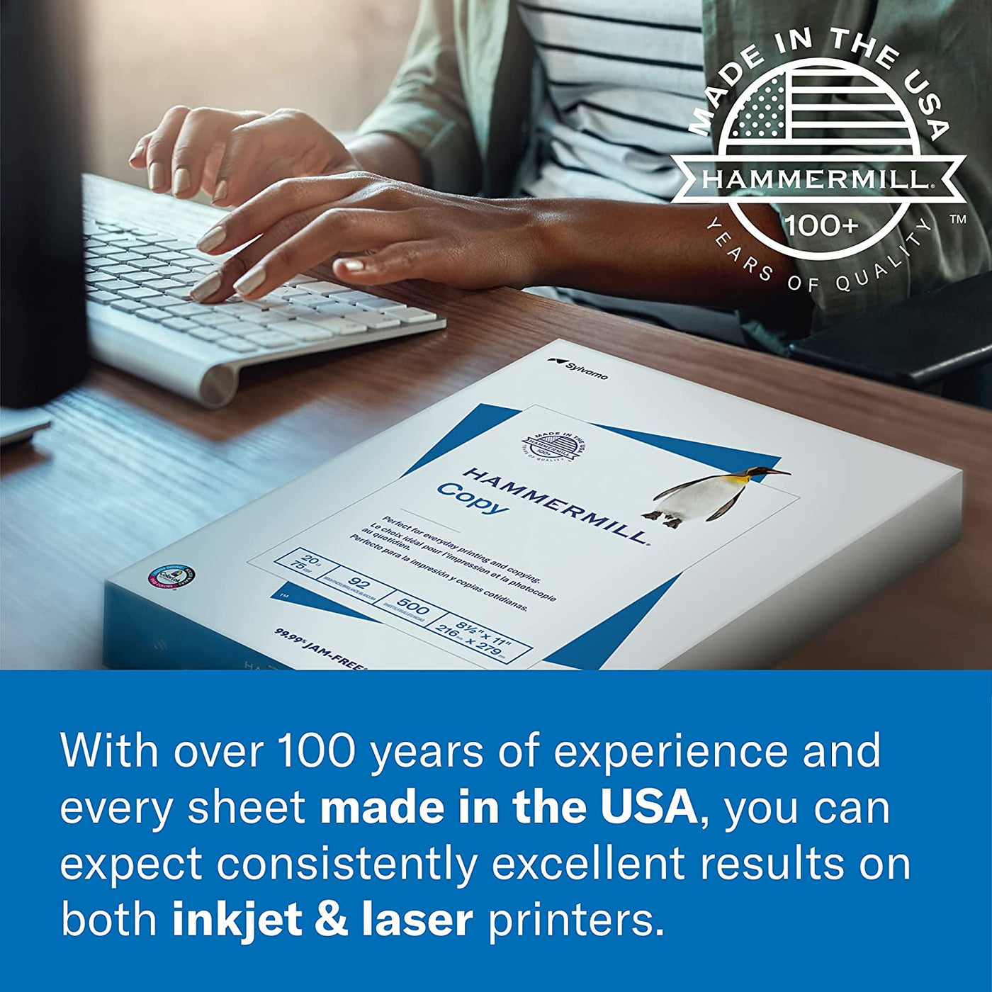 Printer Paper, Premium Laser Print 24 Lb, 8.5 X 11-5 Ream (2,500 Sheets) - 98 Bright, Made in the USA, 104640C