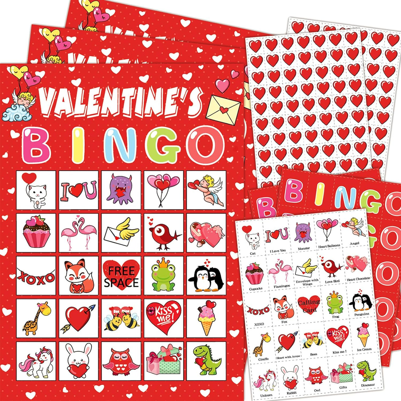 Valentine'S Day Bingo Game for Kids Family Activities, 40 Players Valentine Bingo Party Games for Kids, Valentine Crafts School Classroom Party Favor Activities, Holiday Party Craft Supplies