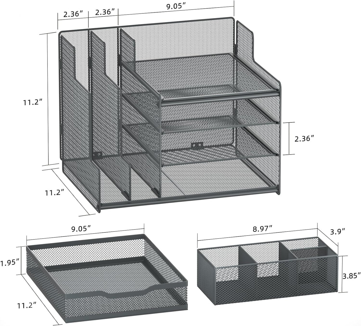 Grey Desk Organizer with Mesh File Holder, 4-Tier Office Supplies Desk Organizers and Accessories with Sliding Drawers & Pen Holder, Desk File Organizer and Storage for Office, School, Home