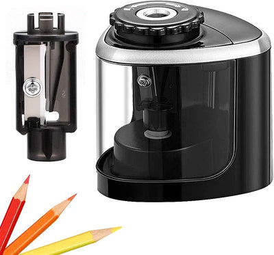 Pencil Sharpener Electric Pencil Sharpeners, Portable Pencil Sharpener Kids, Blade to Fast Sharpen, Suitable for No.2/Colored Pencils(6-8Mm)/School/Classroom/Office/Home (Black)