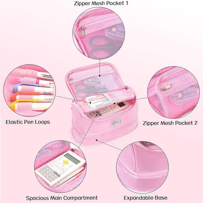 Super Large Pencil Case, Expandable Extra Big Capacity Pencil Pouch Pen Holder Box Organizer, Portable High Capacity Stationery Bag, Cute Aesthetic School Supplies for Teen Girls, Office, Black