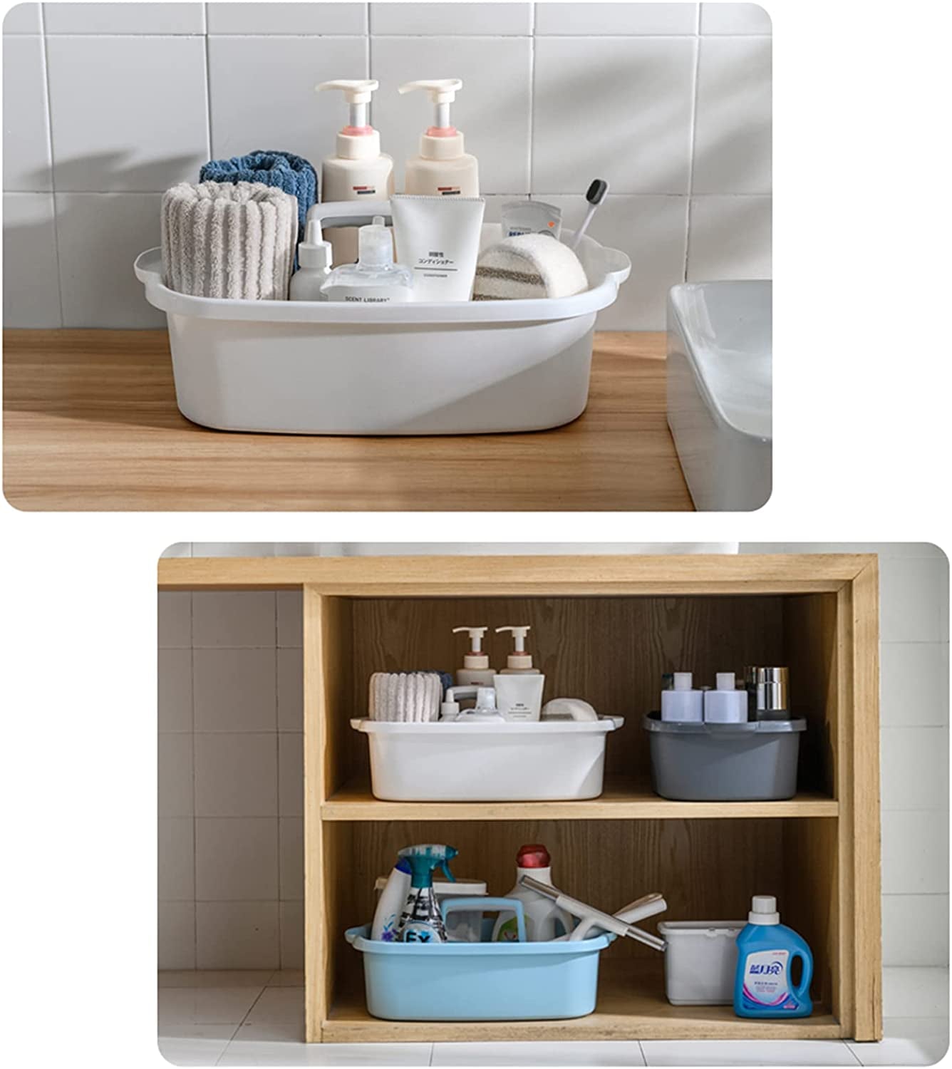 Large Cleaning Supplies Caddy Portable Shower Basket Supply Organizer with Handle Bucket Tool Storage Plastic Basket for Bathroom, Bedroom, Kitchen, College Dorm, under Sink, Garden, White