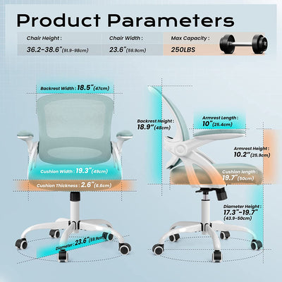 Office Chair, Ergonomic Desk Chair, Mesh Computer Chair Height Adjustable, Comfy Swivel Task Chair with Wheels and Flip-Up Arms