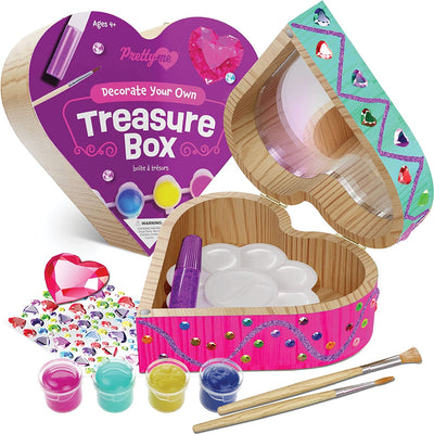 Paint Your Own Wooden Kids Heart Treasure Box Kit - Art Kits for Toddler Girl - Arts and Craft Easter Gifts for Ages 3-6 Year Old Girls - DIY Jewelry Box Toys - Crafts Painting Projects Gift