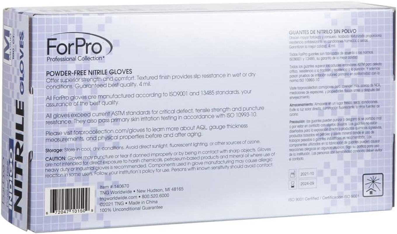 Forpro Disposable Nitrile Gloves, Chemical Resistant, Powder-Free, Latex-Free, Non-Sterile, Food Safe, 4 Mil, Indigo, Small, 100-Count