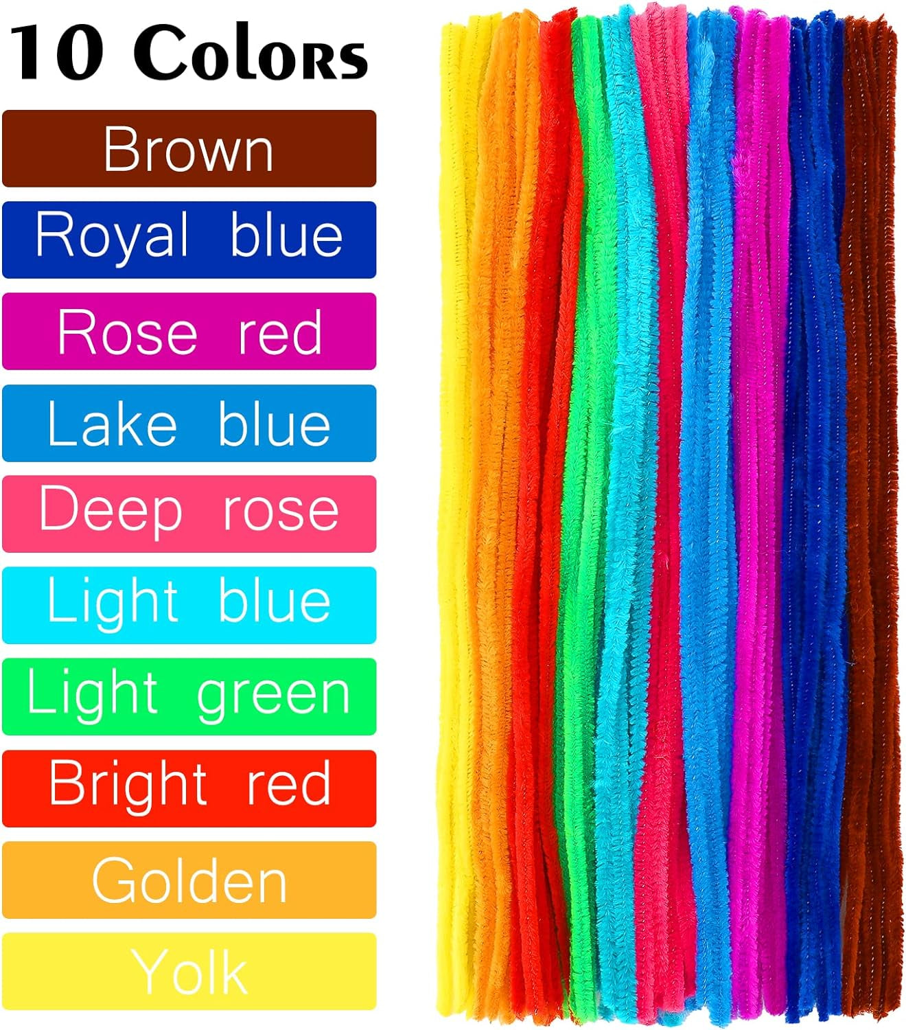 Craft Pipe Cleaners, 100Pcs 10 Colors Pipe Cleaner Craft, 0.23"X12" Bulk Craft Chenilles Stems Pipe Cleaner, Craft Pipecleaners for DIY Arts Crafts and Cleaning