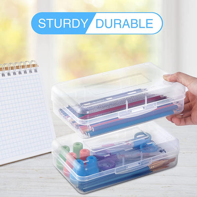 3 Pack Clear Pencil Box, Plastic Large Capacity Pencil Boxes Plastic Boxes with Snap-Tight Lid, Office Supplies Storage Organizer Box, Stackable Design and Stylish