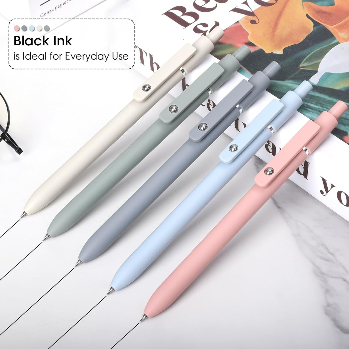 5Pcs Gel Pens 0.5Mm Quick Dry Black Ink Pens Fine Point Smooth Writing Pen High-End Series Pens for School Office Home Supplies, Gifts for Women and Men (Morandi)
