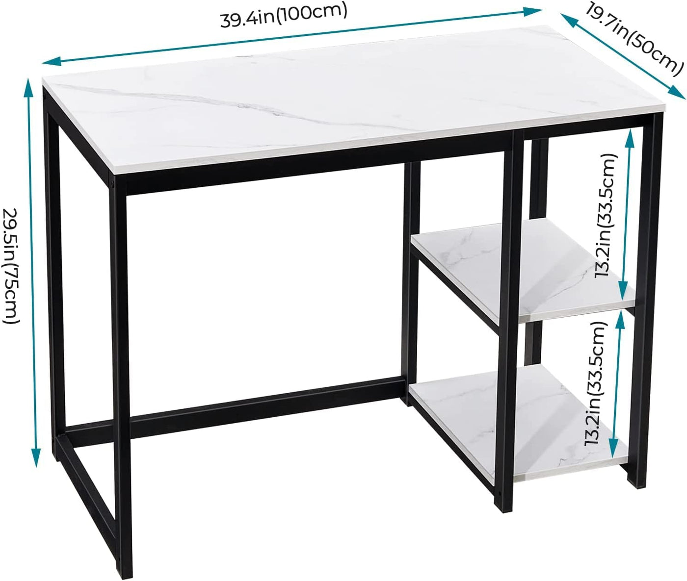 Computer Desk 40 Inches with 2-Tier Shelves Sturdy Home Office Desk with Large Storage Space Modern Gaming Desk Study Writing Laptop Table, Black Marbling (White Marble, 40 Inch)