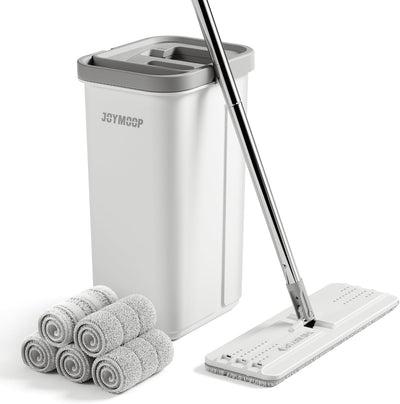 Mop and Bucket with Wringer Set, Hands Free Flat Floor Mop and Bucket, with 5 Washable Microfiber Pads, Wet and Dry Use, Floor Cleaning Syste