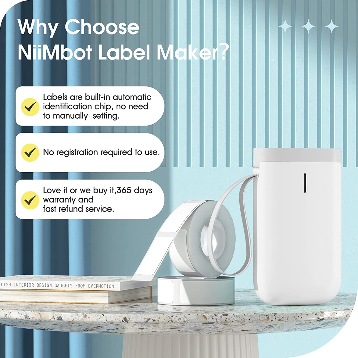 Label Maker Machine D11 Label Printer Tape Included Portable Wireless Connection Multiple Templates Available for Phone Easy to Use Office Home Organization USB Rechargeable