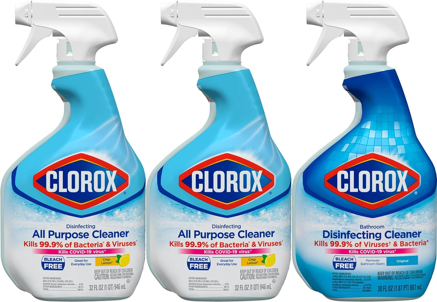 Disinfecting All-Purpose Cleaner 32 Oz and Disinfecting Bathroom Cleaner, Household Essentials, 30 Oz, Pack of 3