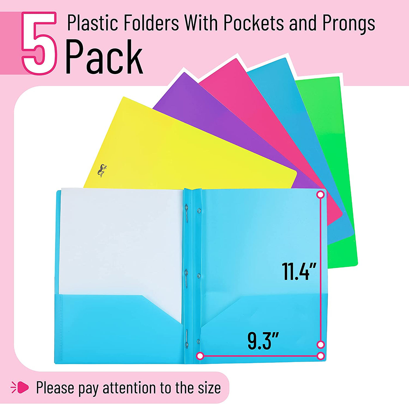 - Folders with Pockets and Prong with Fasteners, 2 Pocket Folder, 3 Prong Folders, 5 Pack, Plastic