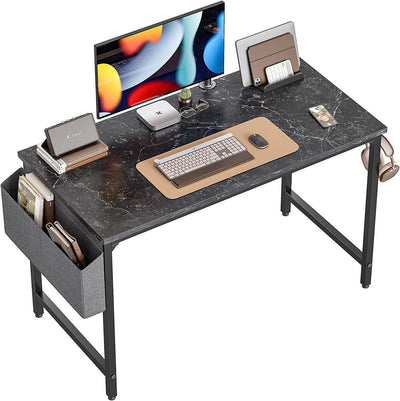 Computer Desk 47 Inch Study Writing Table for Home Office, Modern Simple Style PC Table with Storage Bag, Black Marble