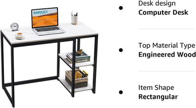 Computer Desk 40 Inches with 2-Tier Shelves Sturdy Home Office Desk with Large Storage Space Modern Gaming Desk Study Writing Laptop Table, Black Marbling (White Marble, 40 Inch)