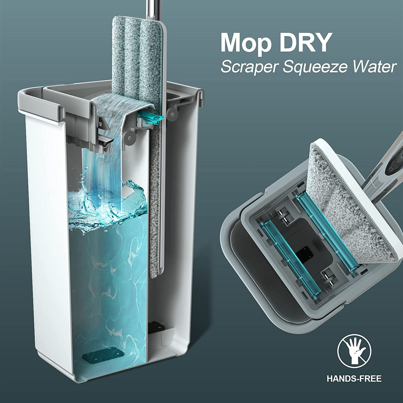 Mop and Bucket with Wringer Set, Hands Free Flat Floor Mop and Bucket, with 5 Washable Microfiber Pads, Wet and Dry Use, Floor Cleaning Syste