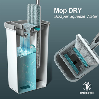 Mop and Bucket with Wringer Set, Hands Free Flat Floor Mop and Bucket, with 5 Washable Microfiber Pads, Wet and Dry Use, Floor Cleaning Syste