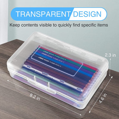 3 Pack Clear Pencil Box, Plastic Large Capacity Pencil Boxes Plastic Boxes with Snap-Tight Lid, Office Supplies Storage Organizer Box, Stackable Design and Stylish