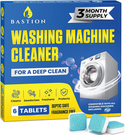 Washing Machine Cleaner, Deodorizer, & Descaler 6-Pack - Active Deep Cleaning Tablets for HE Front Loader & Top Load Washer, Septic Safe Eco-Friendly - 3 Month Supply