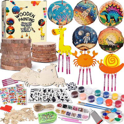 Wooden Painting Kit with Template,Wood Slices for Arts and Crafts with Wind Chime,Valentine Craft Kits for Girls Ages 8-12,Arts and Crafts for Kids Ages 6-8 Girls,Kids Art Kit for Kids Ages 8-12